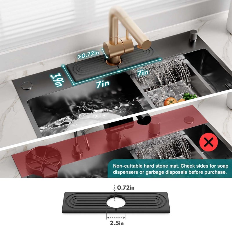 eormoe Diatomite Kitchen Faucet Mat - 14Inch Water Absorbing Stone Tray for Sink, Stone Fast-Drying Faucet Mat for Kitchen Counter Sink Accessories (Dark Grey, 14'' x 3.9'') - Image 4
